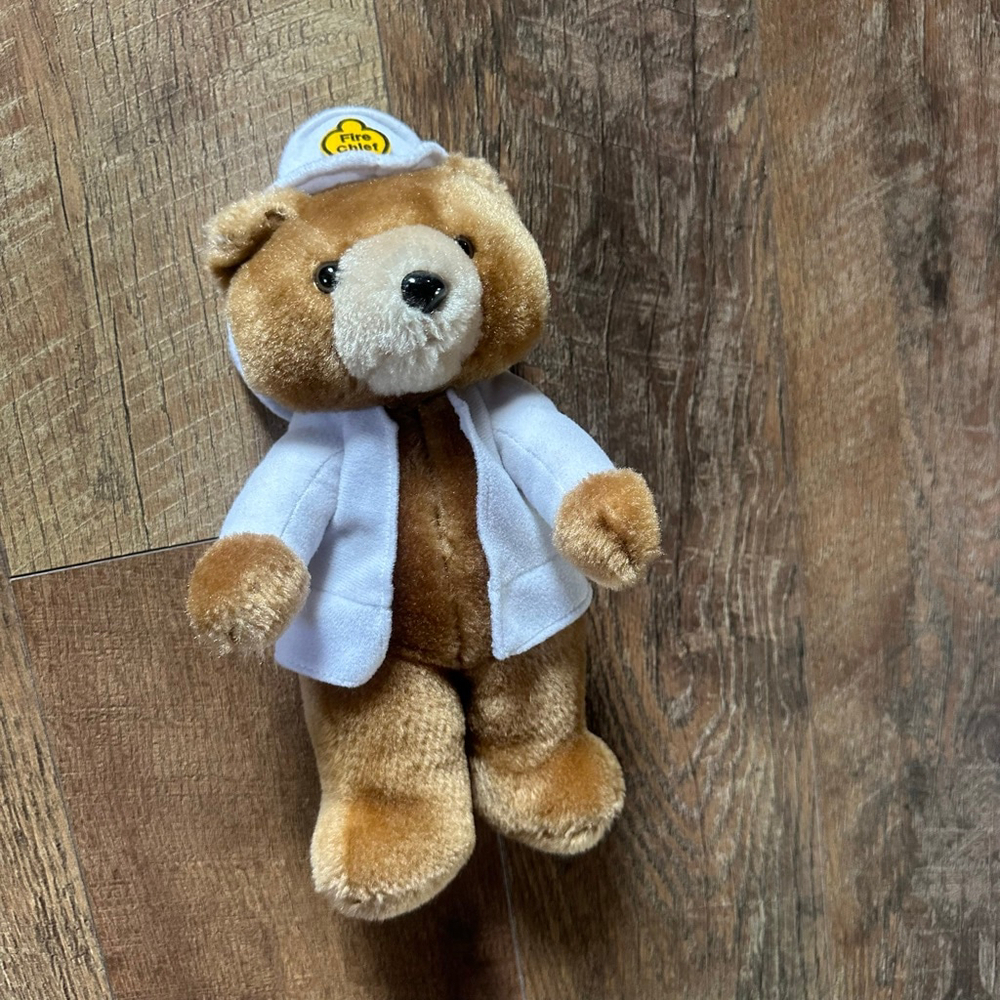 Baby Allentown Toy Mfg. Co. Stuffed Animal Brown White Fire Chief Bear One Size